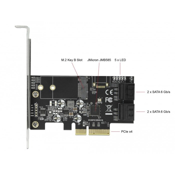 DeLOCK 4 Port SATA und 1 Slot M.2 Key B PCI Express x4 Karte - Low Profile Formfaktor - Imagen 4