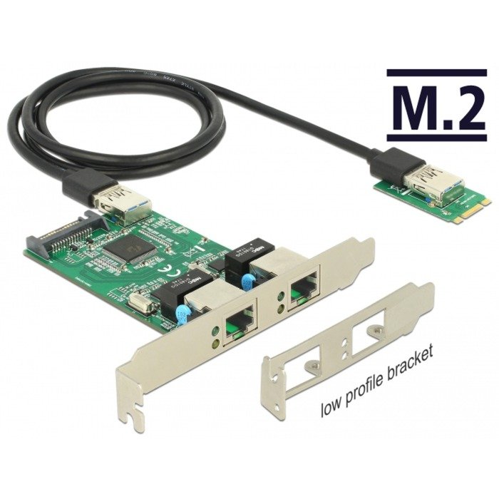 DeLOCK Konverter M.2 Key B+M Stecker > 2 x Gigabit LAN