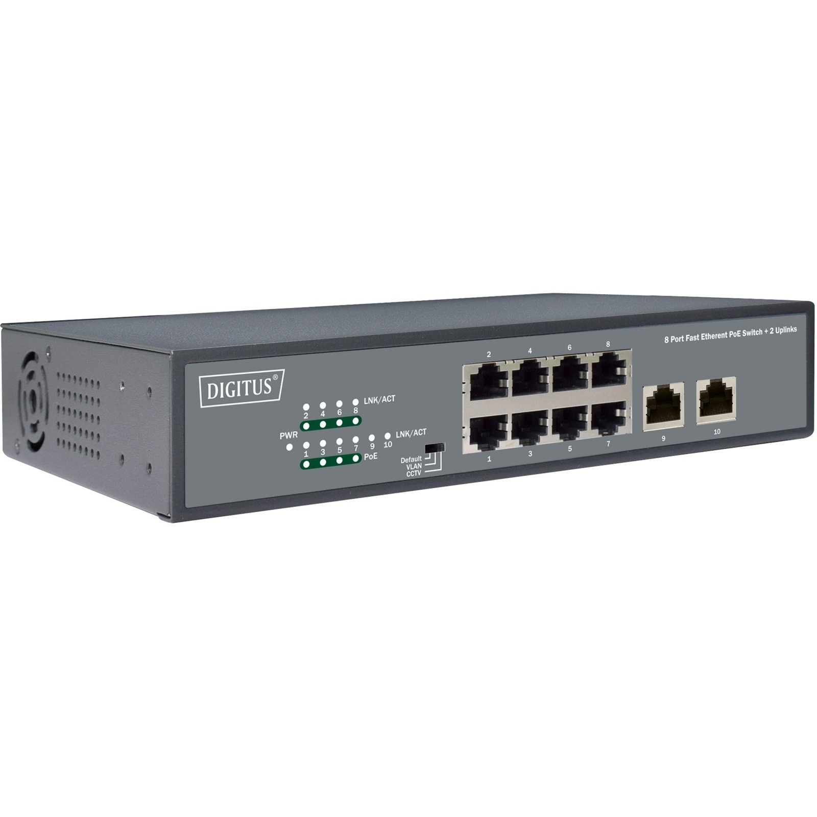 Digitus 8-Port Fast Etherent PoE-Switch + 2 Uplinks Negro