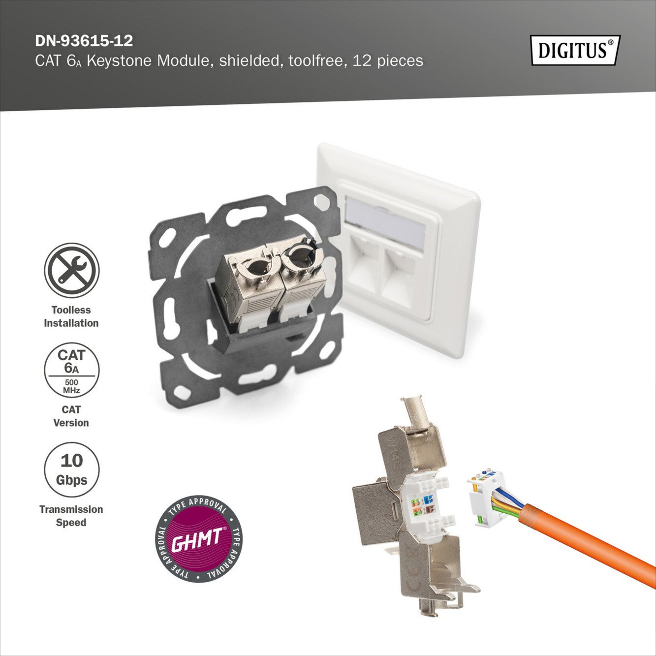Digitus CAT 6A Keystone Modul geschirmt werkzeugfrei 12 Stk. - Imagen 3