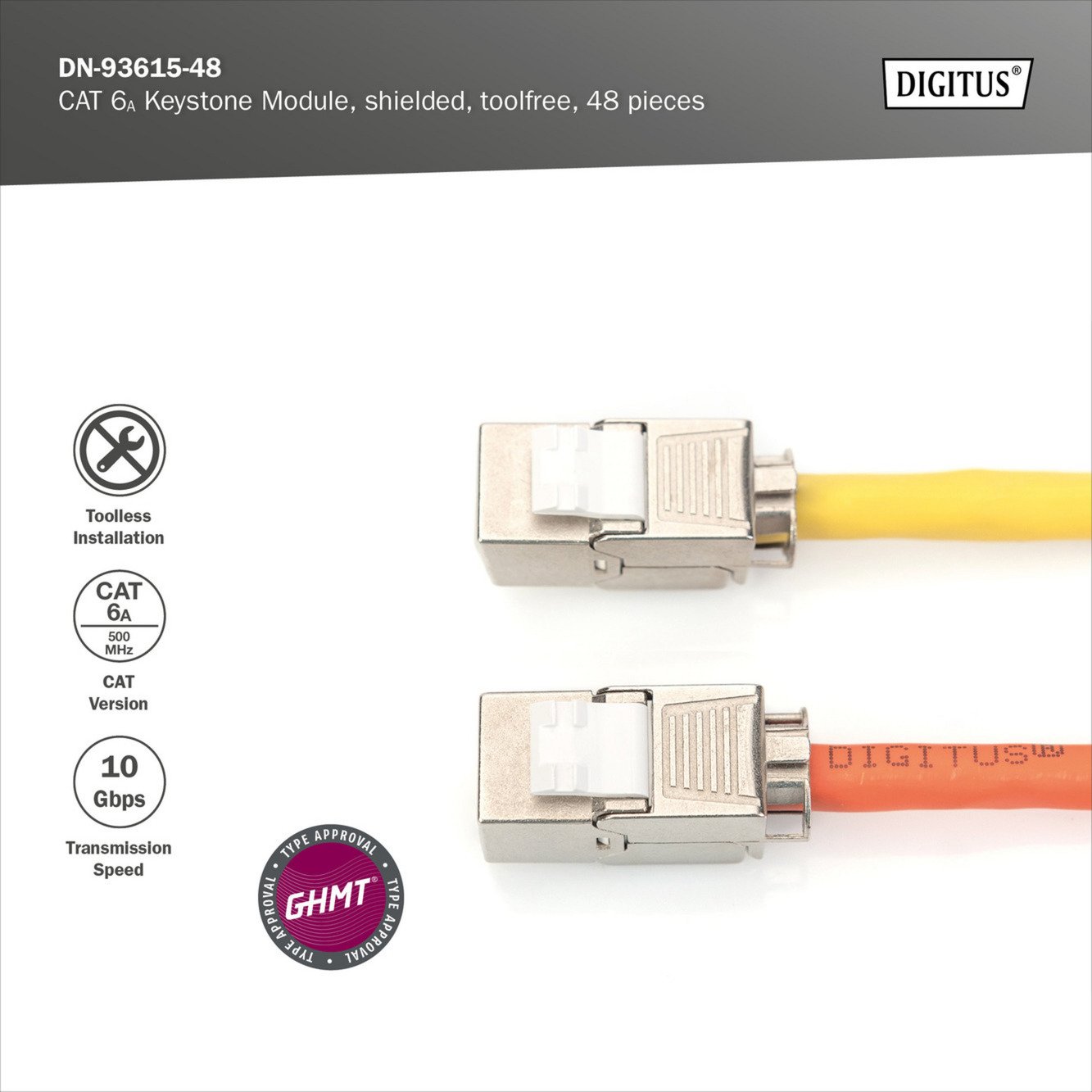 Digitus CAT 6A Keystone-Modul geschirmt werkzeugfrei 48 Stk. - Imagen 5