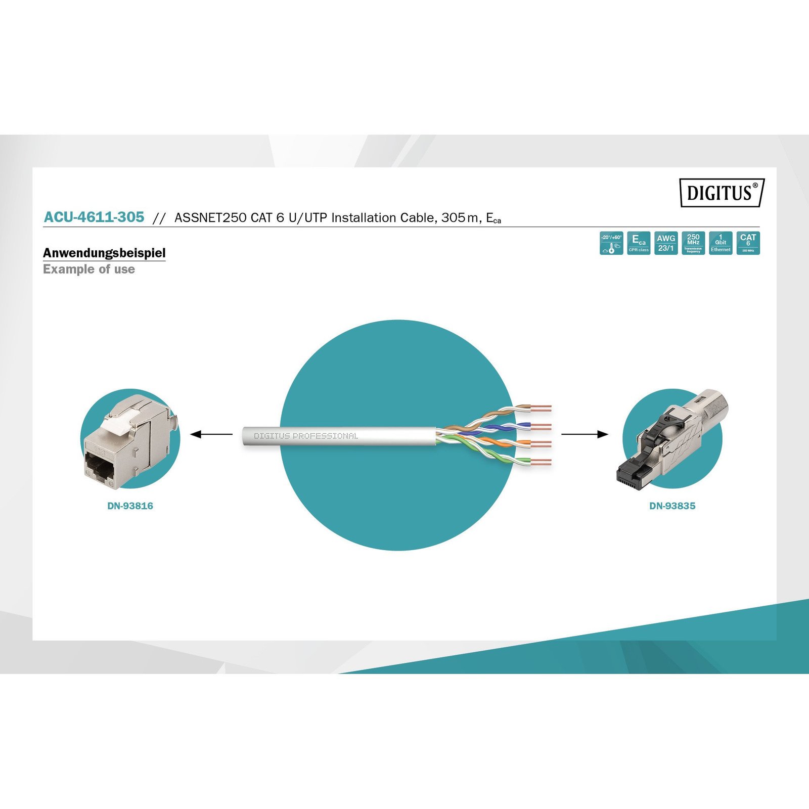 Digitus Professional ASSNET250 Cat.6 U/UTP Verlegekabel simplex Gris - Imagen 2