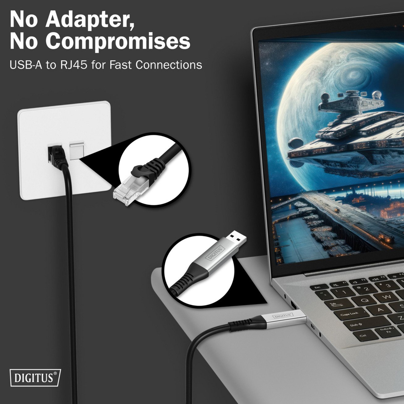 Digitus USB-A 3.2 Gen1 > RJ-45 Ethernet Kabel Negro - Imagen 5