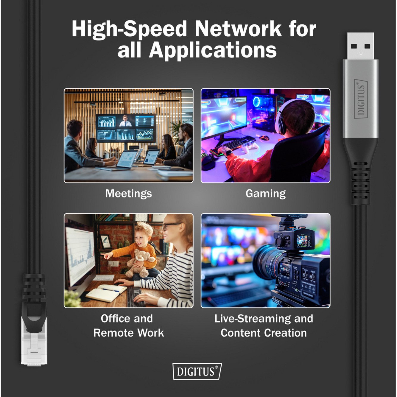 Digitus USB-A 3.2 Gen1 > RJ-45 Ethernet Kabel Negro - Imagen 4