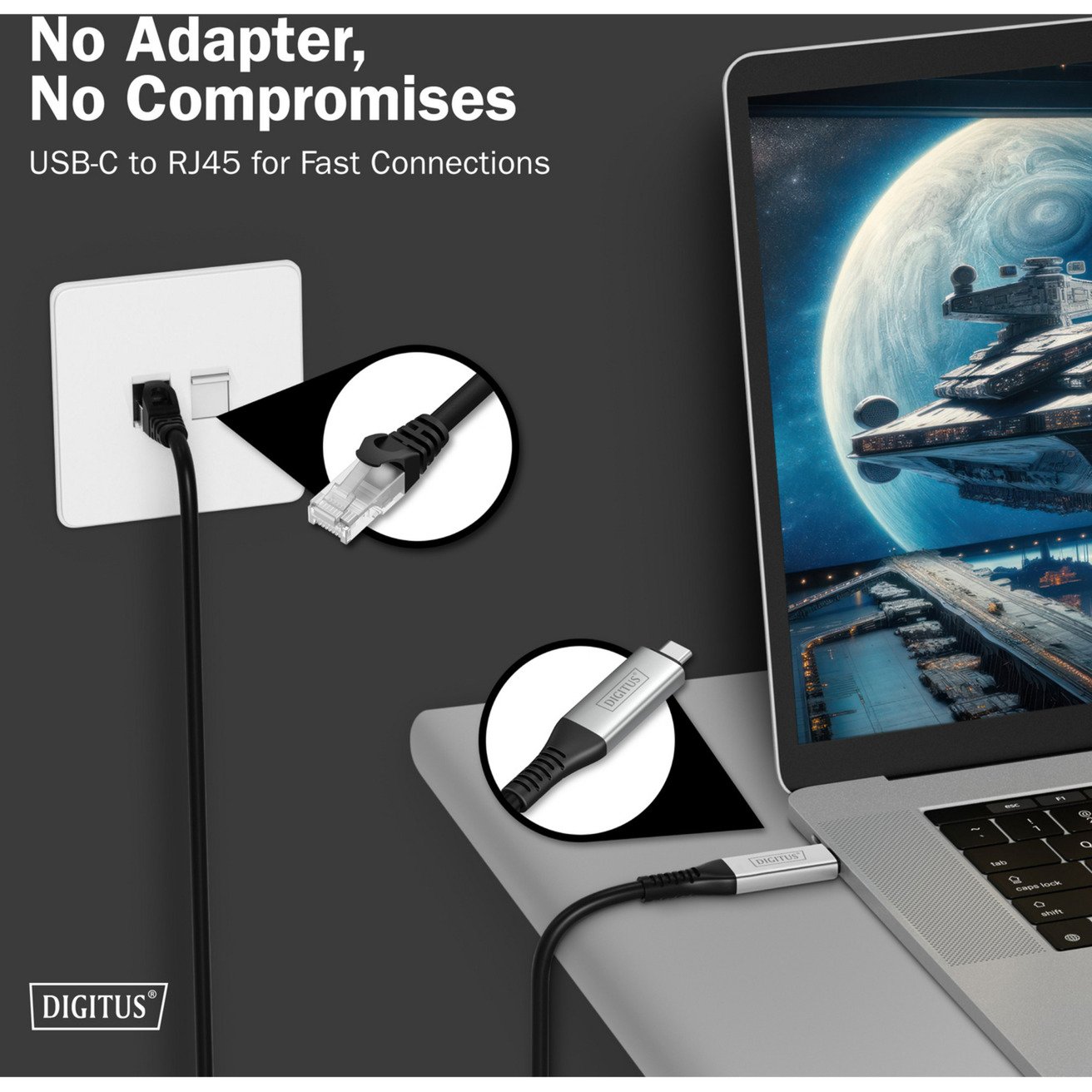 Digitus USB-C 3.2 Gen1 > RJ-45 Ethernet Kabel Negro - Imagen 4