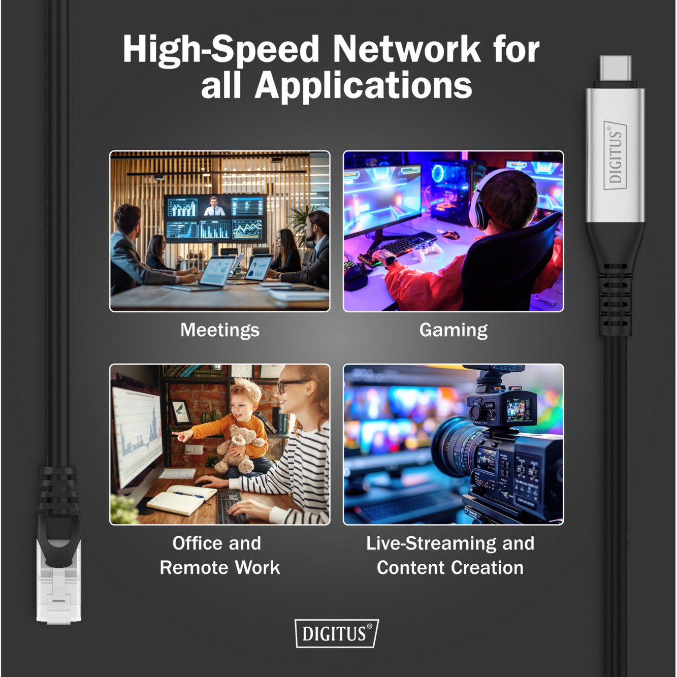 Digitus USB-C 3.2 Gen1 > RJ-45 Ethernet Kabel Negro - Imagen 5