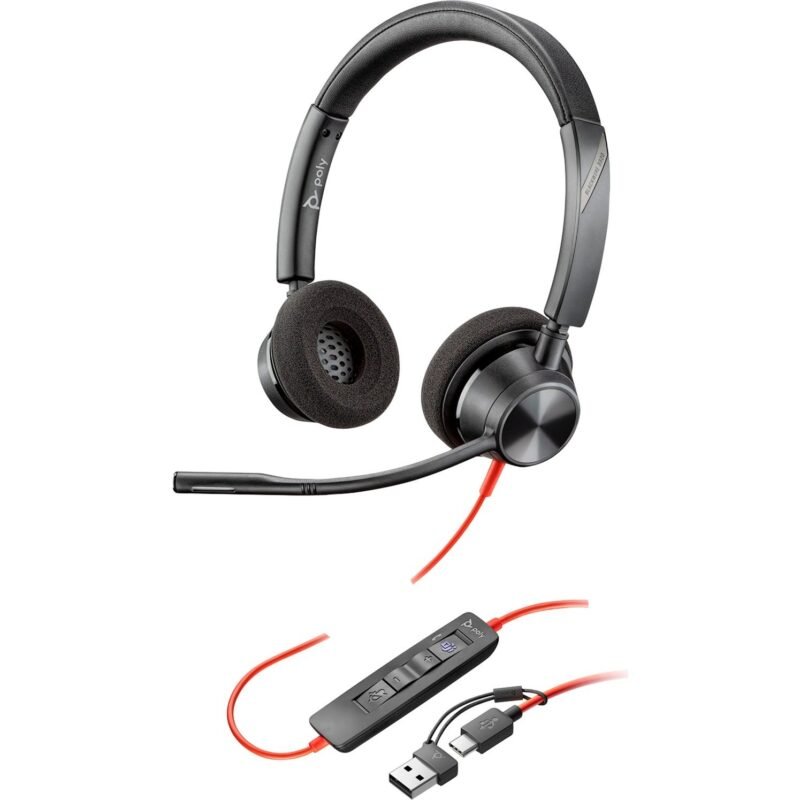 HP Poly Blackwire 3320M USB-C Stereo-Headset +USB-C/A-Adapter Negro