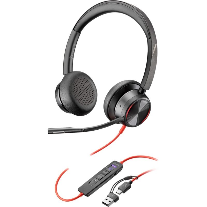 HP Poly Blackwire 8225 USB-C Stereo-Headset + USB-C/A-Adapter Negro