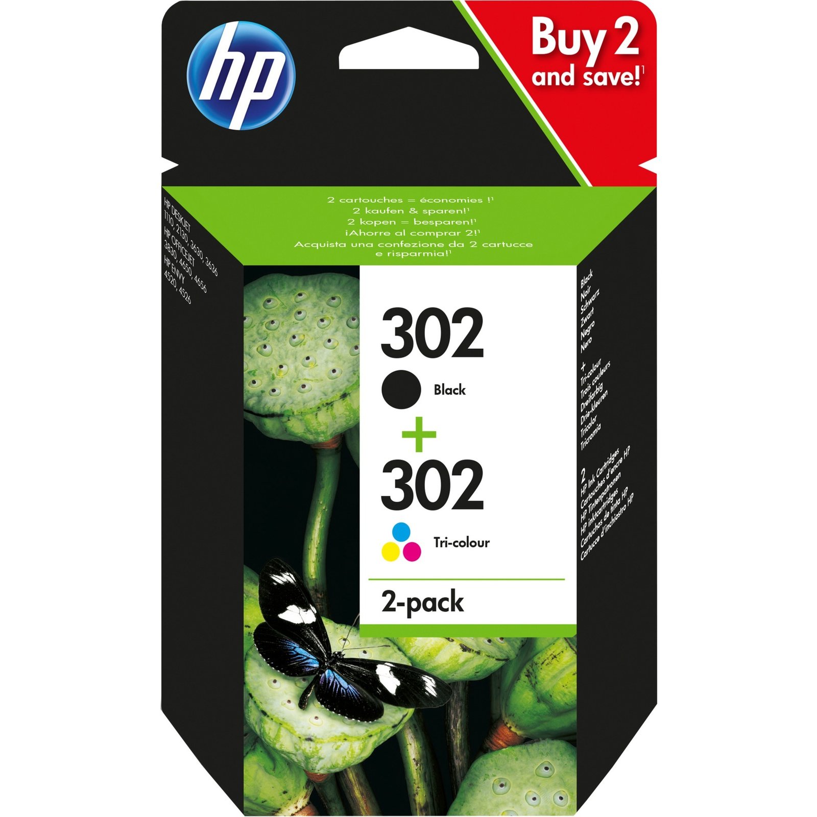 HP Tinte Nr. 302 schwarz + cyan/magenta/gelb (X4D37AE) Negro