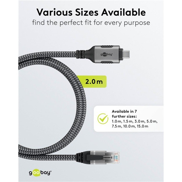 goobay Ethernet-Kabel USB-C 3.2 Gen2 Stecker > RJ-45 Stecker Negro - Imagen 5