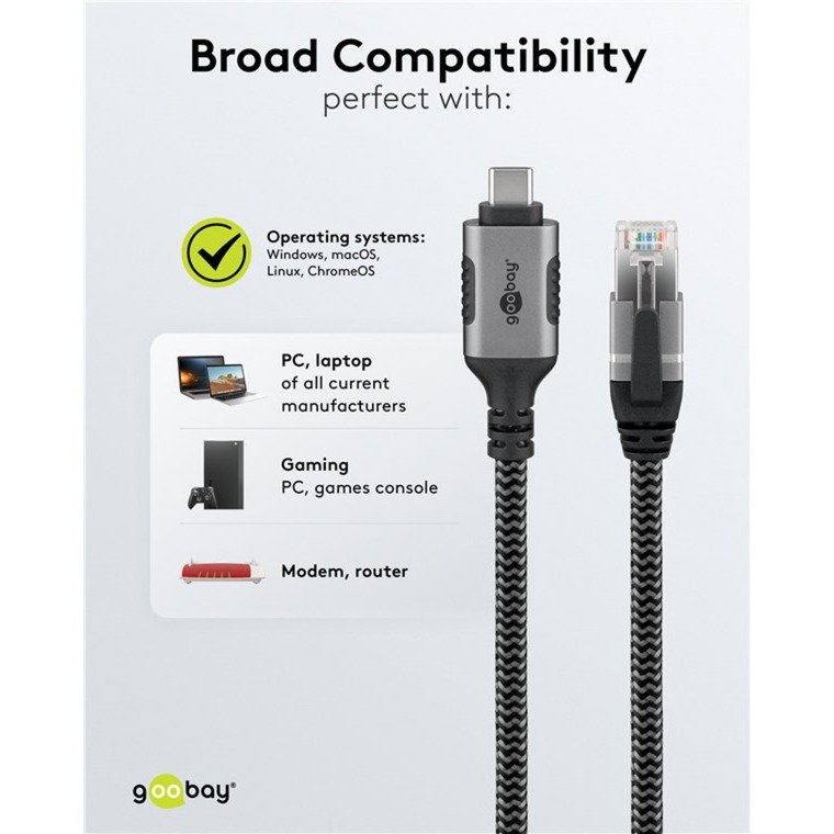 goobay Ethernet-Kabel USB-C 3.2 Gen2 Stecker > RJ-45 Stecker Negro - Imagen 5