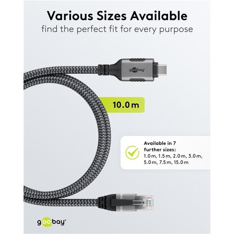goobay Ethernet-Kabel USB-C 3.2 Gen2 Stecker > RJ-45 Stecker Negro - Imagen 5
