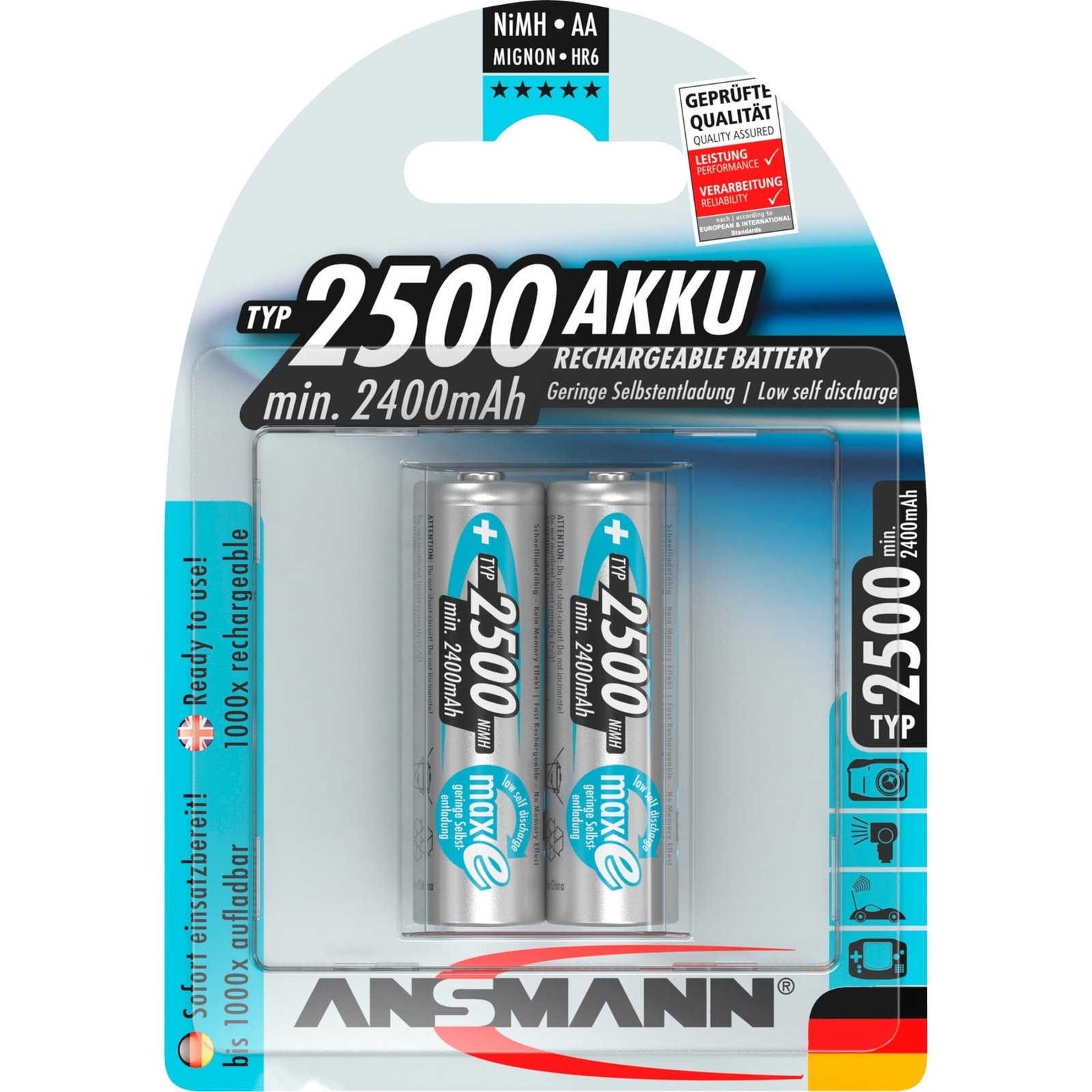 Ansmann maxE 2500mAh NiMh Plata