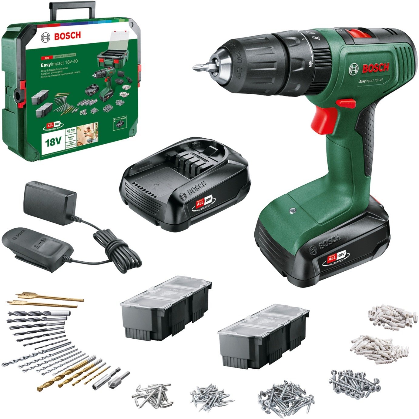 Bosch Akku-Schlagbohrschrauber EasyImpact 18V-40 + SystemBox Verde