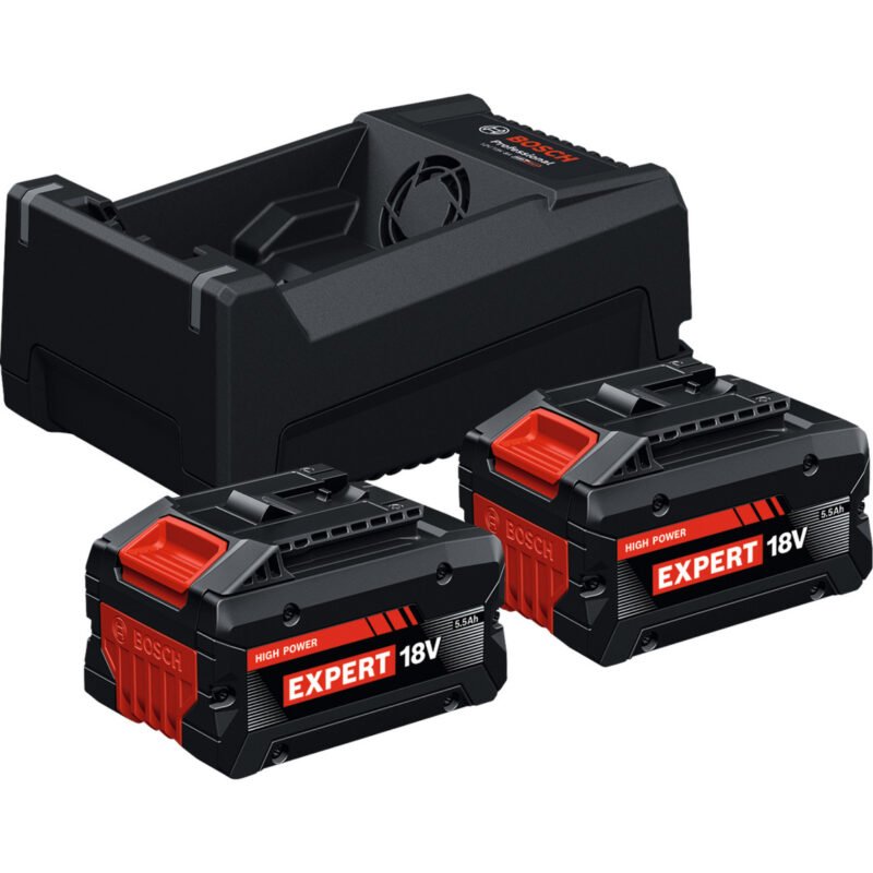 Bosch EXPERT Starter-Set 2x EXBA 18V-55 + Dual-Voltage-cargador GAL 12V/18V-80 Negro