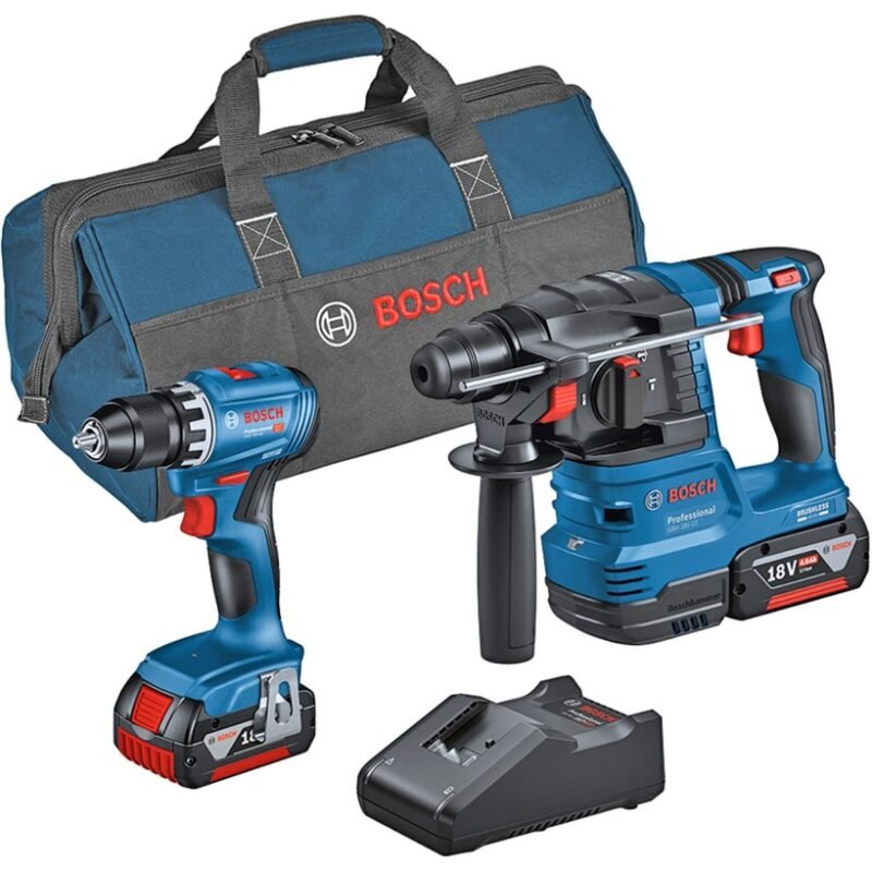 Bosch Kombi-Set Akku-Bohrschrauber GSR 18V-45 + Akku-Bohrhammer GBH 18V-22 Azul