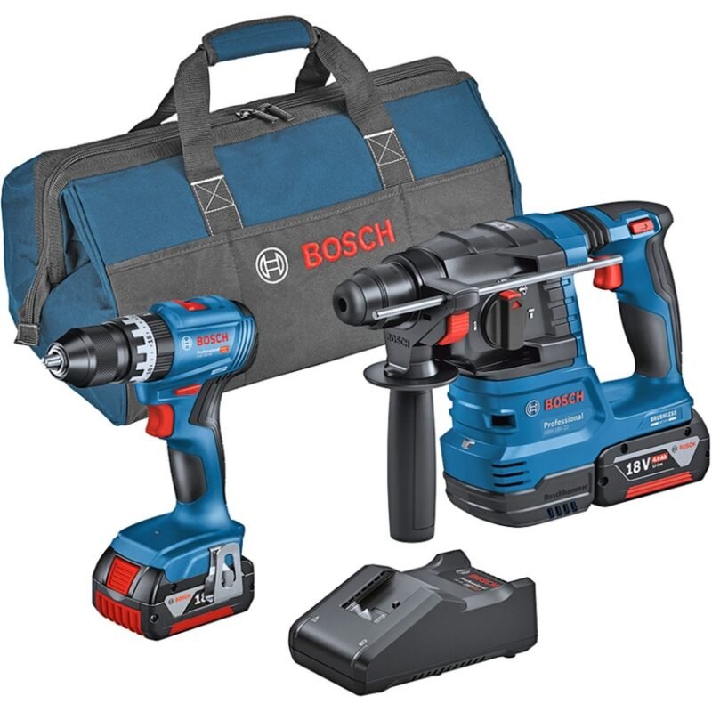 Bosch Kombi-Set Akku-Schlagbohrschrauber GSB 18V-45 + Akku-Bohrhammer GBH 18V-22 Azul