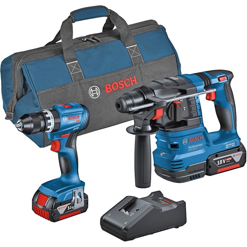 Bosch Kombi-Set Akku-Schlagbohrschrauber GSB 18V-45 + Akku-Bohrhammer GBH 18V-22 Azul