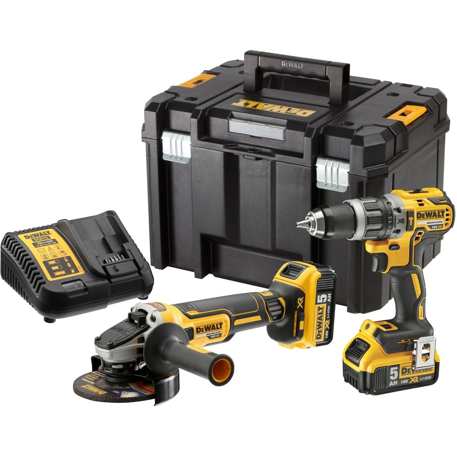 DEWALT Akku-Schlagbohrschrauber + Winkelschleifer Set DCK2080P2T Amarillo