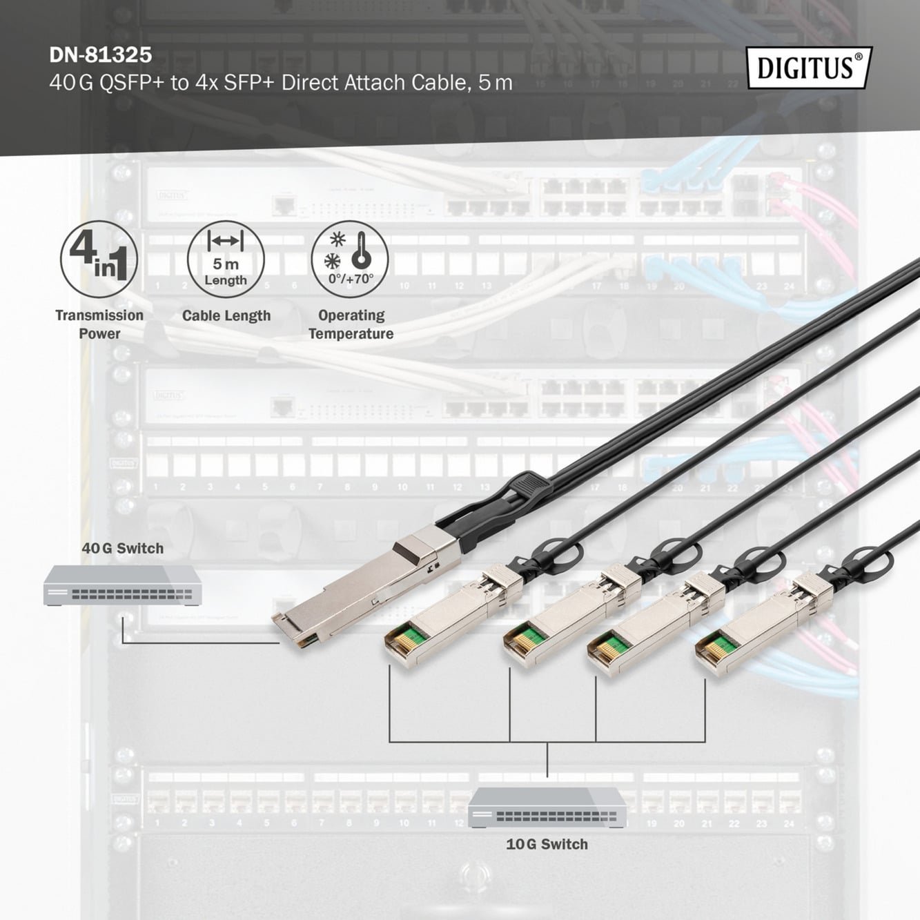 Digitus 40G QSFP+ zu 4XSFP+ Direct Attach cable 5m - Imagen 5