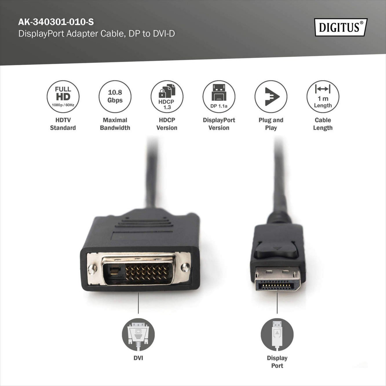 Digitus Adapterkabel DisplayPort > DVI-D Negro - Imagen 4