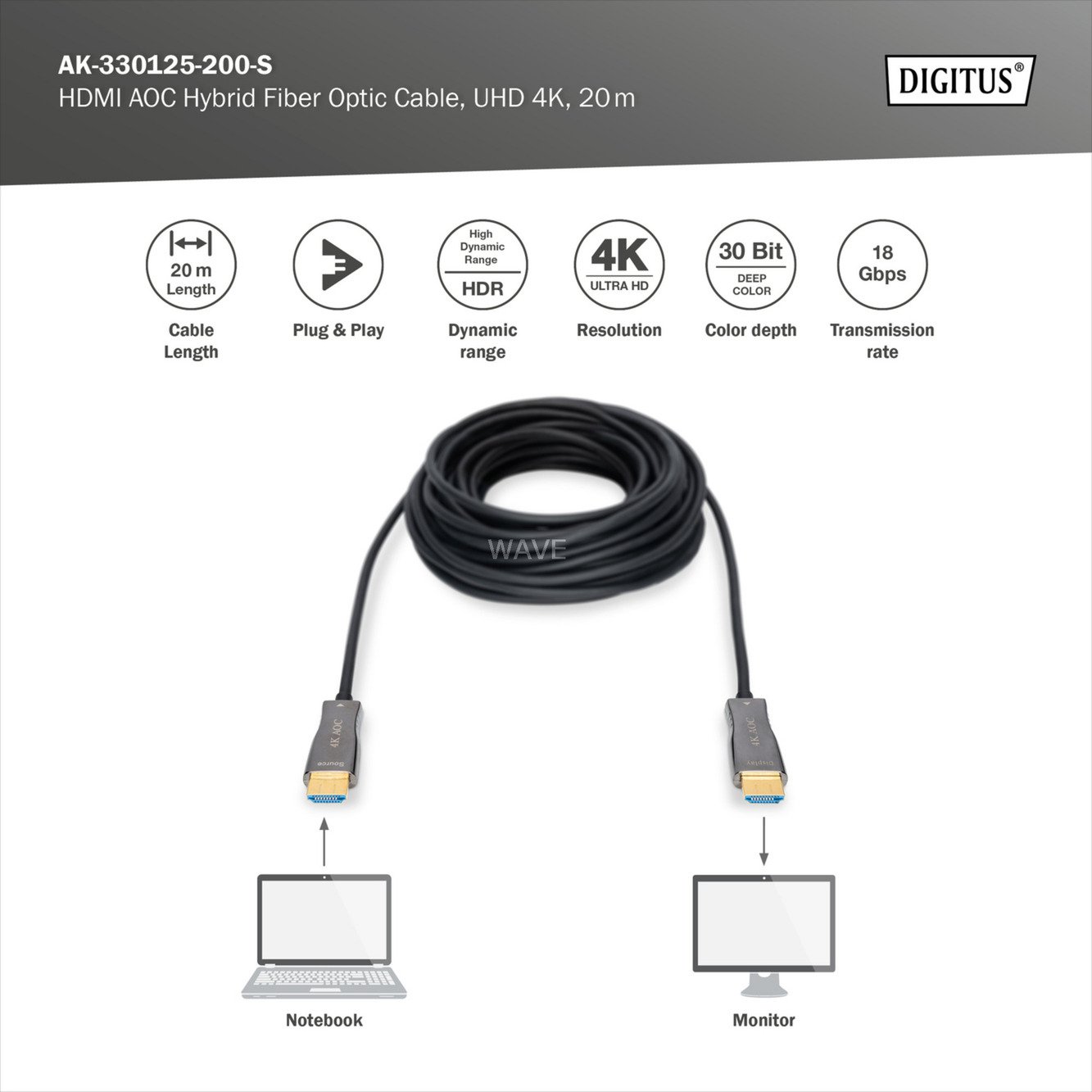 Digitus HDMI AOC Hybrid Glasfaserkabel Negro - Imagen 5