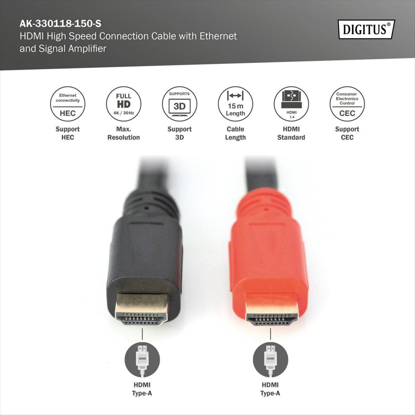 Digitus HDMI High Speed conexiones con Ethernet y Signalverstärker Negro - Imagen 4