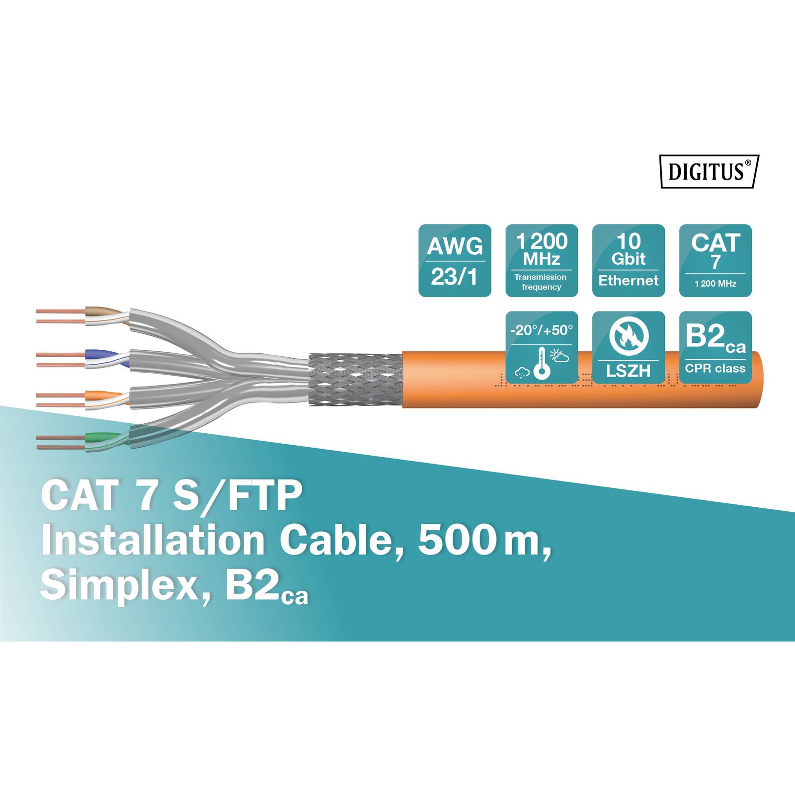 Digitus Professional Cat.7 S/FTP cable de instalación Símplex Naranja - Imagen 5