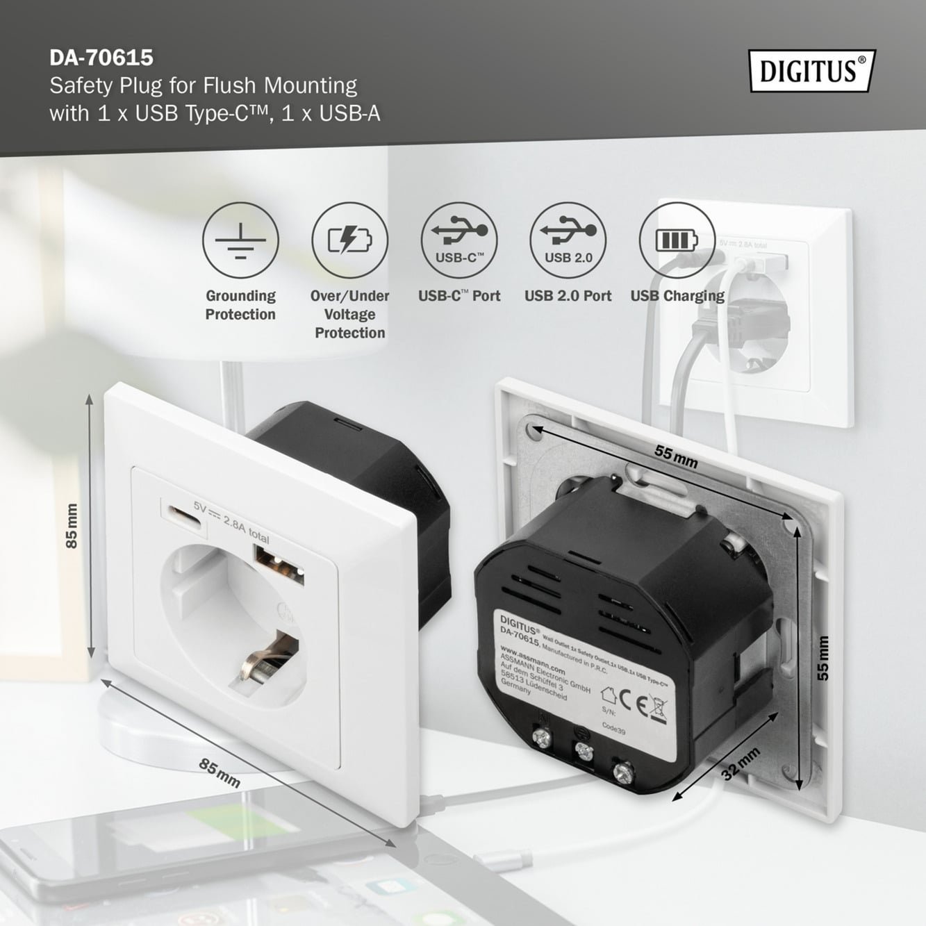 Digitus Sicherheits-Steckdose Unterputz Blanco - Imagen 5