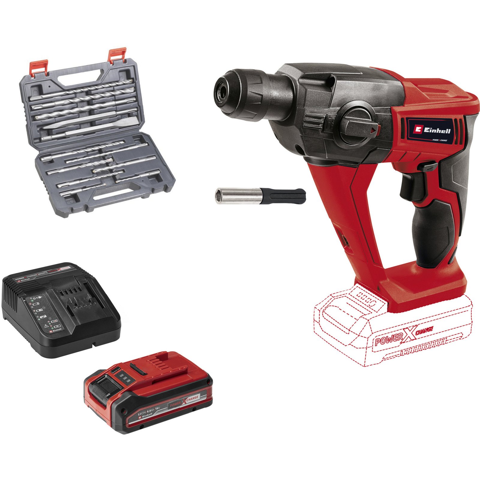 EINHELL Power X-Change Akku-Bohrhammer TE-HD 18 Li Rojo