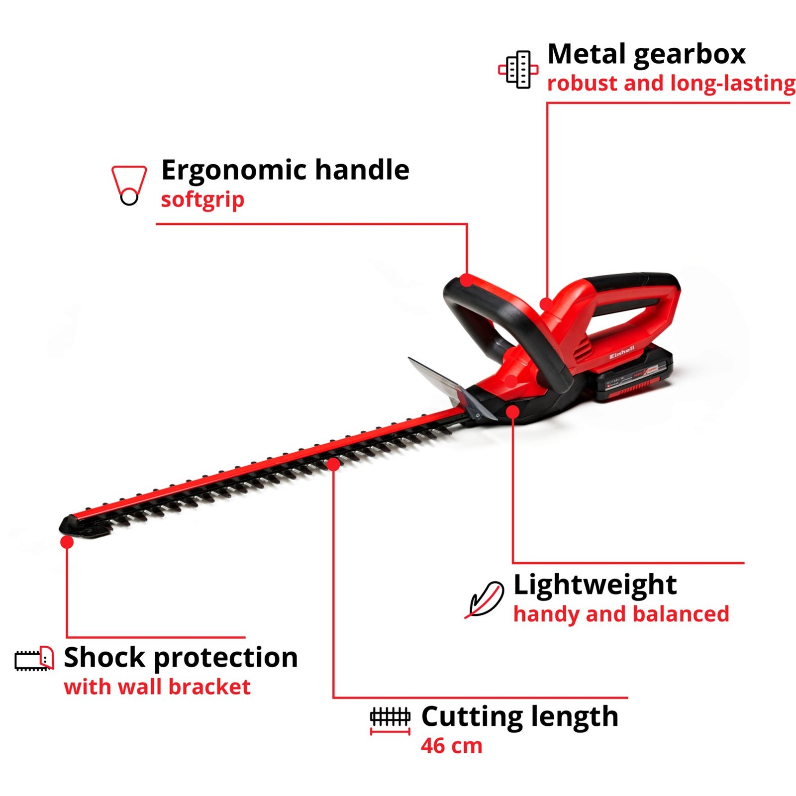 EINHELL Power X-Change Akku-Heckenschere GC-CH 1846 Li Rojo - Imagen 3