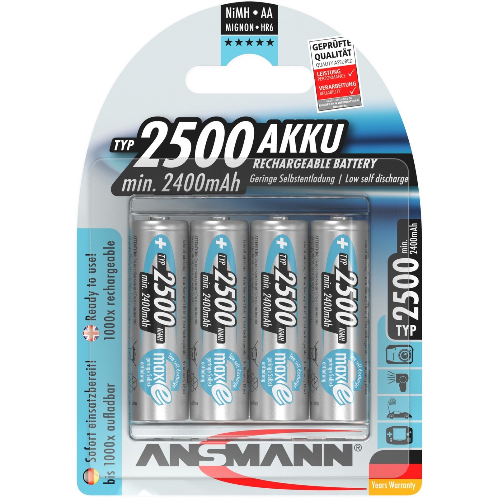 Ansmann maxE 2500mAh NiMh Plata