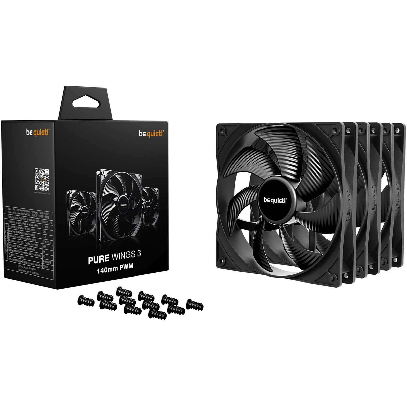 be quiet! Pure Wings 3 140mm PWM 3-Pack Negro