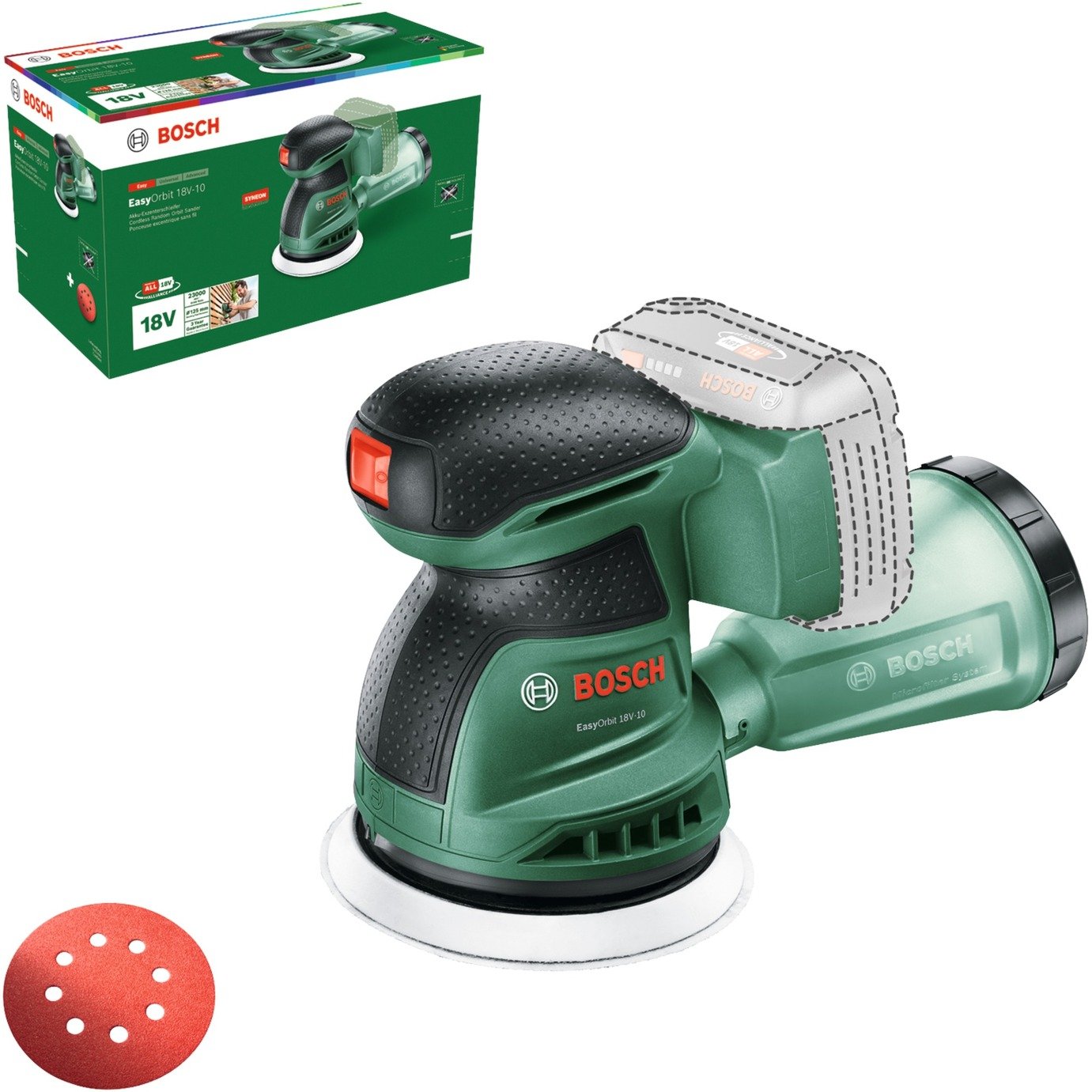 Bosch Akku-Exzenterschleifer EasyOrbit 18V-10 solo Verde