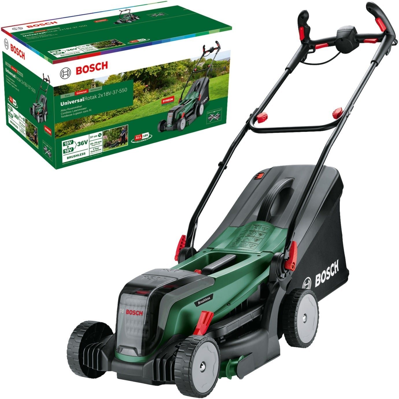 Bosch Akku-Rasenmäher UniversalRotak 2x18V-37-550 Solo Verde