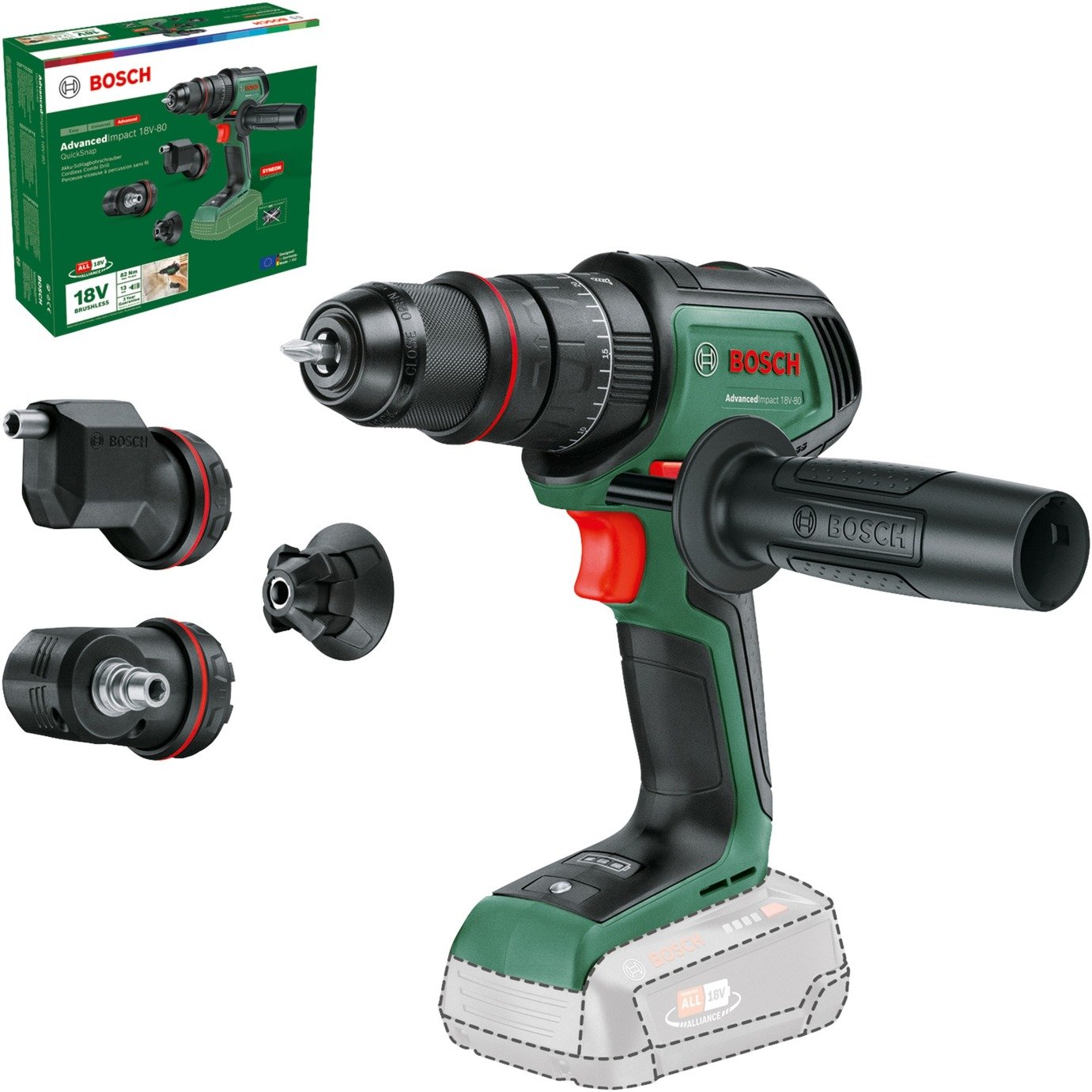 Bosch Akku-Schlagbohrschrauber AdvancedImpact 18V-80 QuickSnap Solo Verde