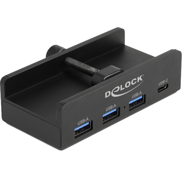 DeLOCK Externer USB 5 Gbps 4 Port Hub 3 x USB Typ-A y 1 x USB Type-C™ con Feststellschraube Negro