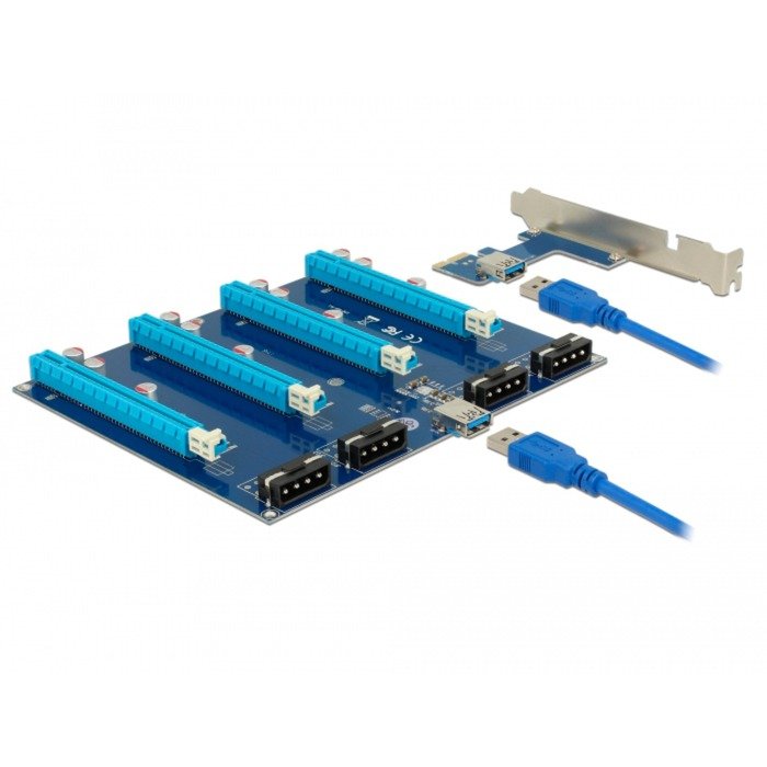 DeLOCK Riser Karte PCI Express x1 > 4 x PCIe x16