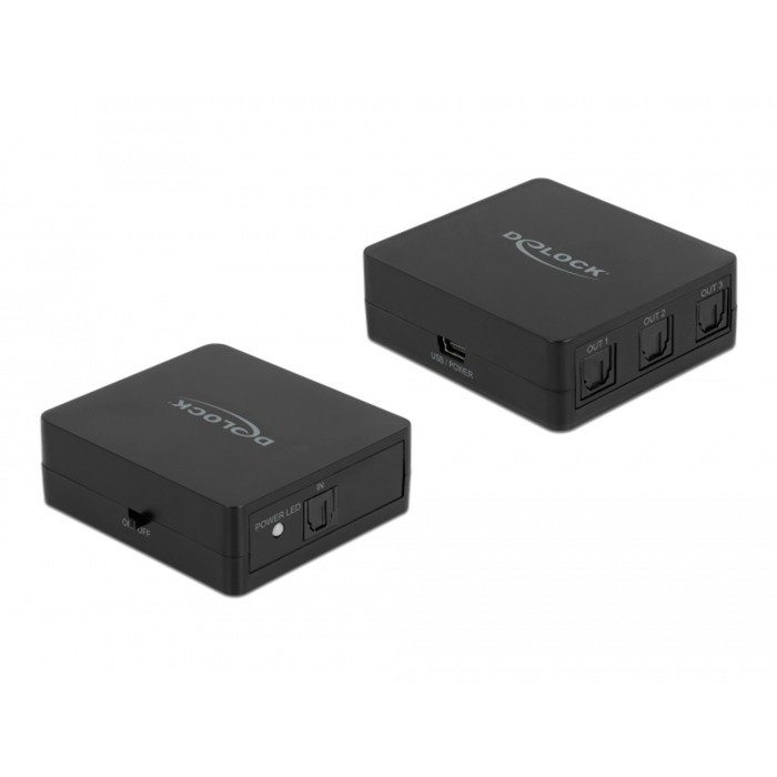 DeLOCK S/PDIF TOSLINK Splitter 1 In 3 Out Negro