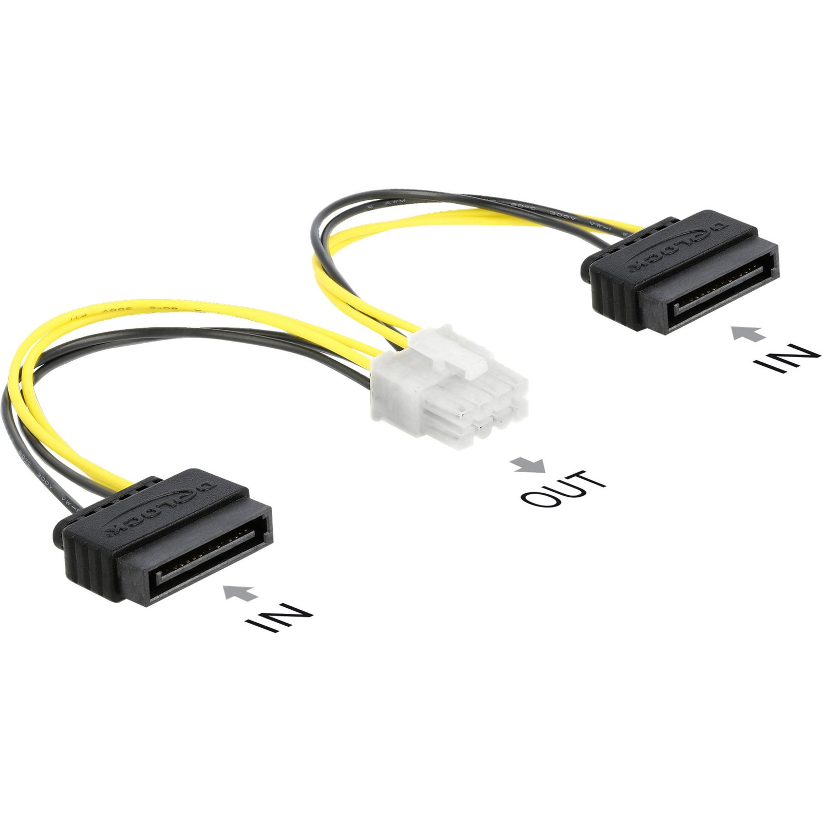DeLOCK Stromkabel 2 x SATA 15 Pin macho zu 8 Pin EPS