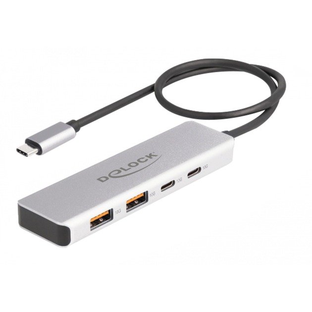DeLOCK USB 10 Gbps USB Type-C Hub con 2 x USB Typ-A y 2 x USB Type-C Gris