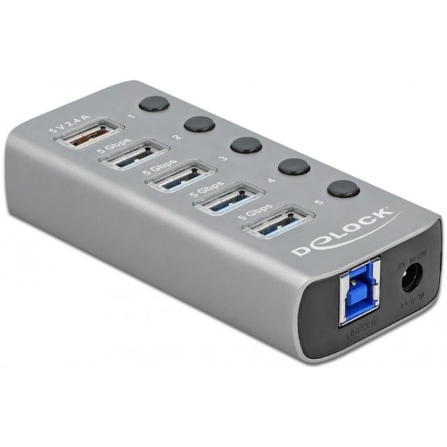 DeLOCK USB 3.2 Gen 1 Hub con 4 Ports + 1 Schnellladeport Gris