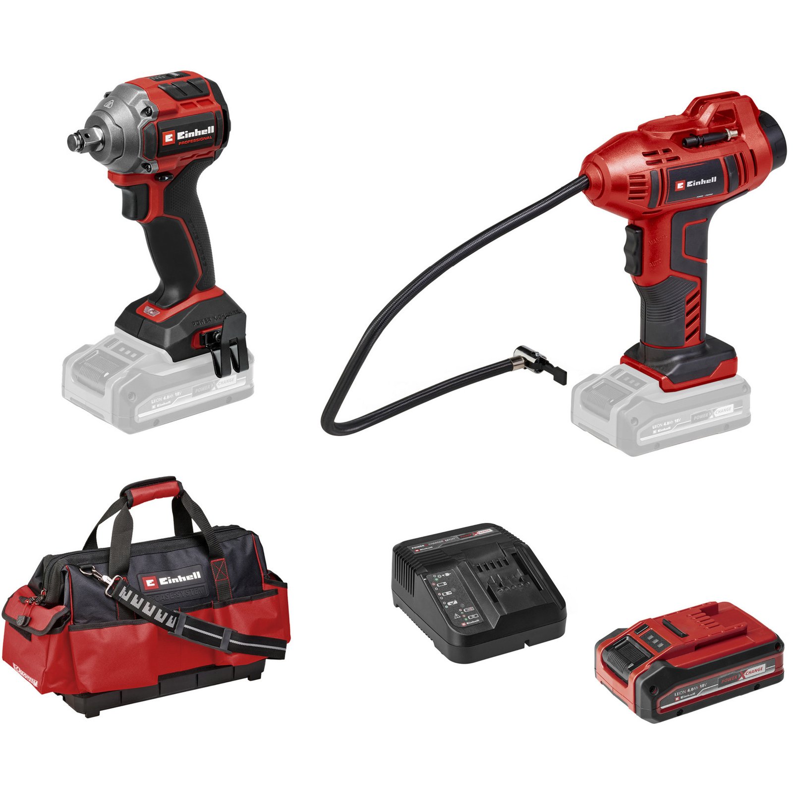 EINHELL Professional Maschinen-Set TP-CW 18/260 + CE-CC 18 Kit Rojo