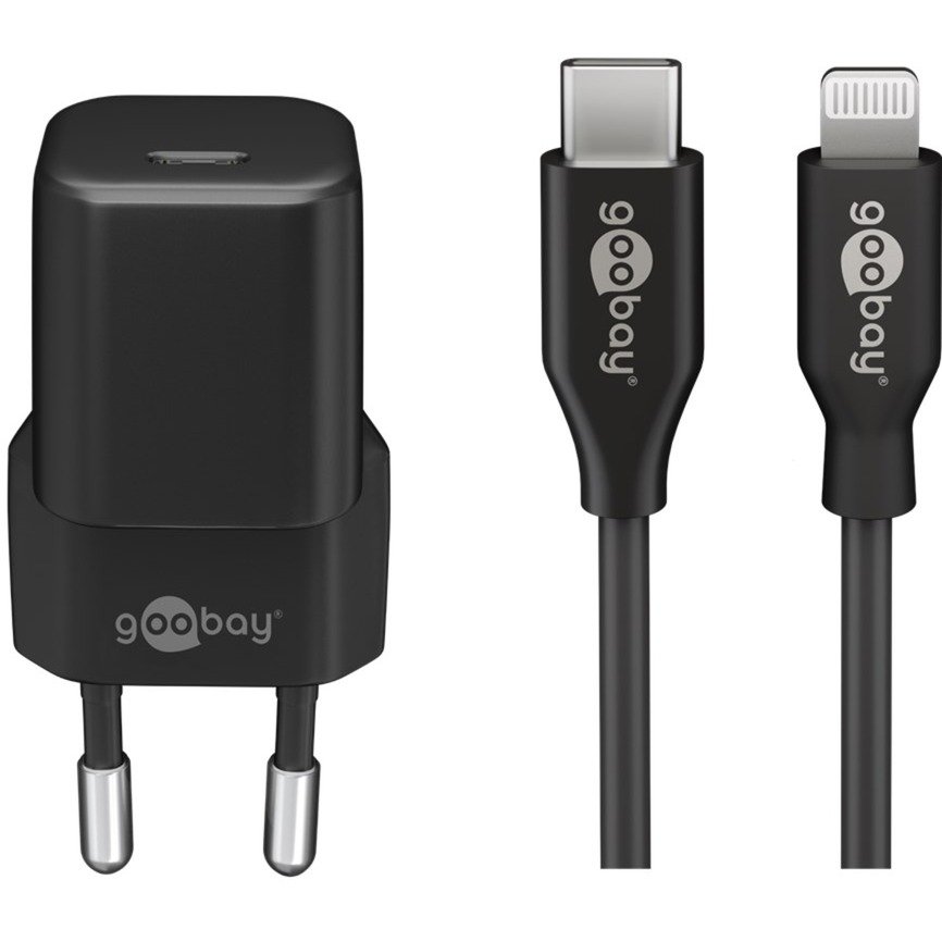 goobay Apple Lightning / USB-C PD-Ladeset nano 20 Watt Negro