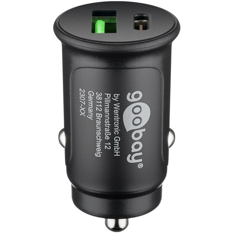 goobay Dual-USB Auto Schnellladegerät USB-C PD Negro