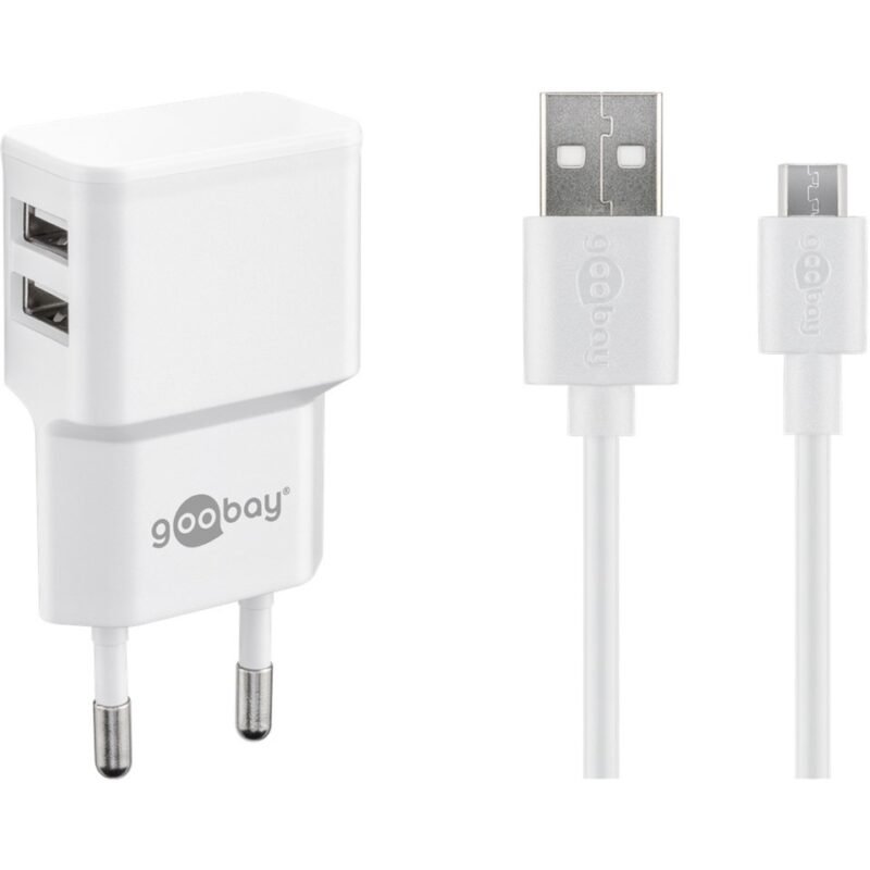 goobay Micro-USB Dual-Ladeset 18 Watt Blanco