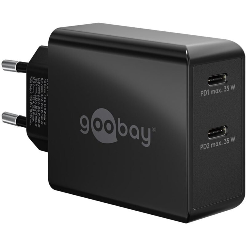 goobay USB-C Dual-Schnellladegerät 36 Watt Negro