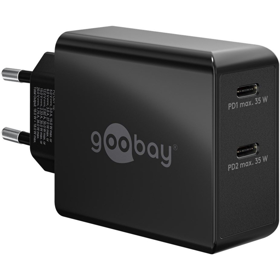 goobay USB-C Dual-Schnellladegerät 36 Watt Negro