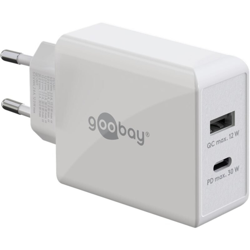 goobay USB-C PD Dual-Schnellladegerät 30 Watt Blanco