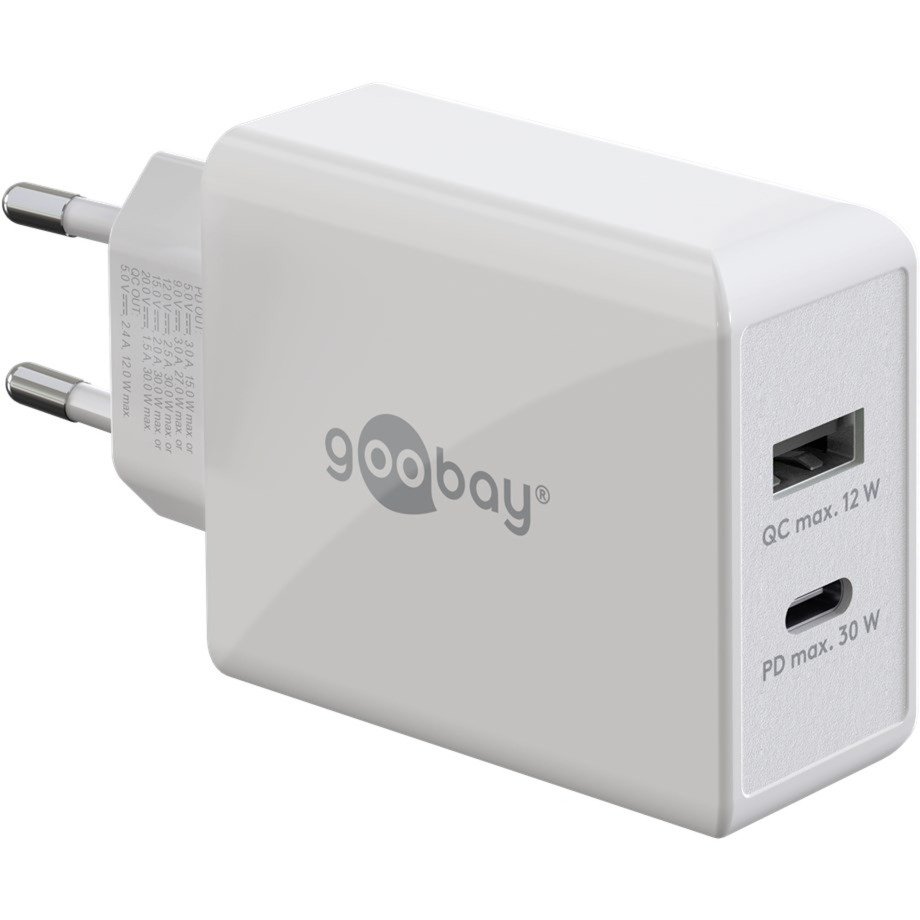 goobay USB-C PD Dual-Schnellladegerät 30 Watt Blanco